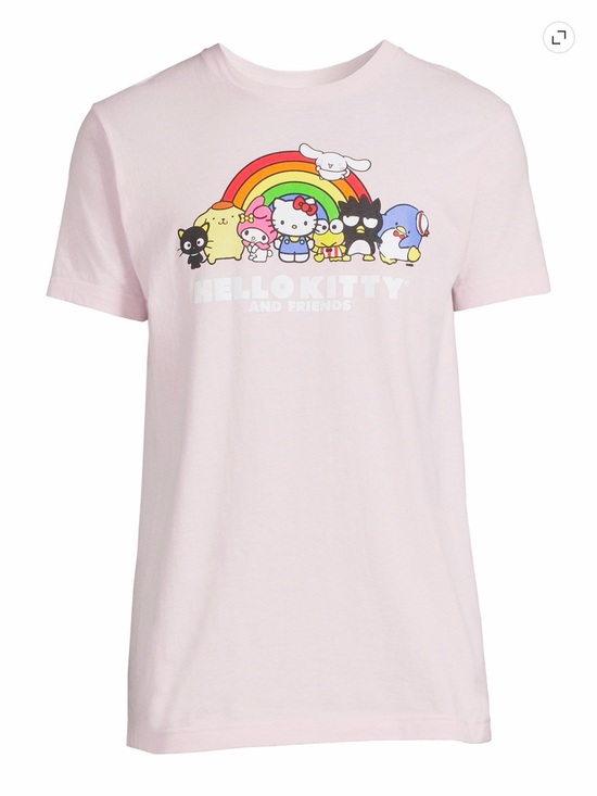 Hello Kitty Tops - Hello Kitty Pink Tee with Rainbow & Characters